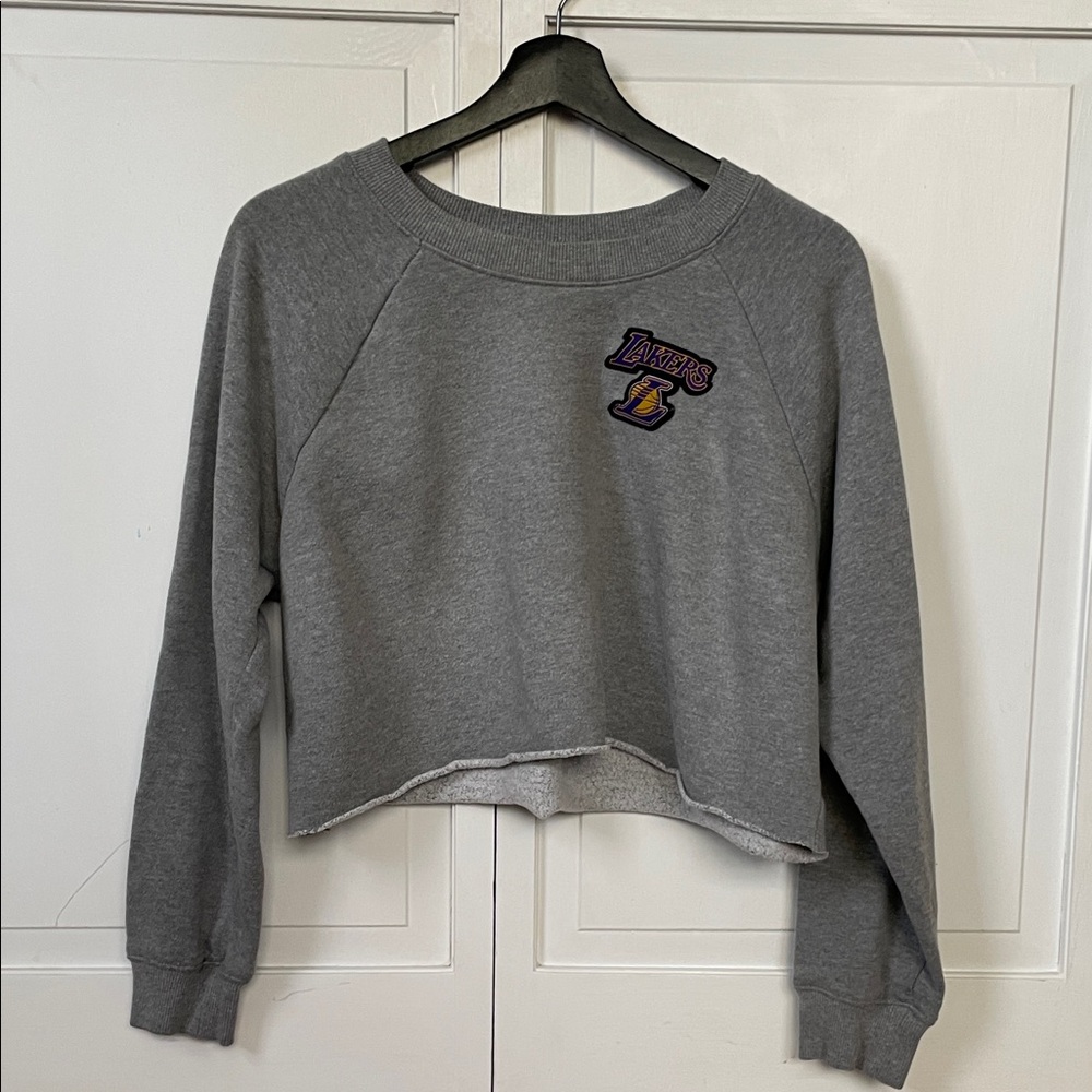 NBA‎ Gray Lakers Crew Neck Cropped Sweater